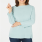 Karen Scott Women's Ribbed Printed Long Sleeve Crew Neck Blouse Top  Blue Size  Petite S