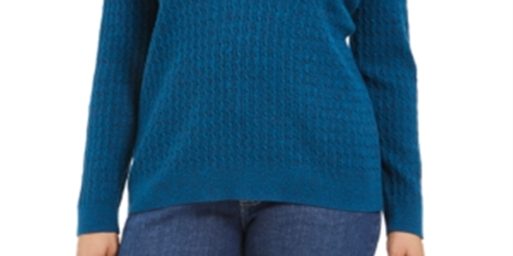 Karen Scott Women's Cable-Knit Henley Sweater  Blue Teal Marl Blue Size Large