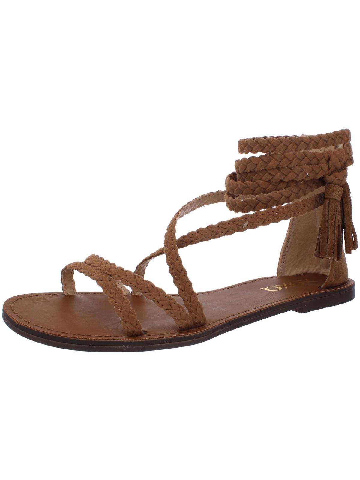 XOXO Women's Cancun Braided Flat Sandals Tan 8M