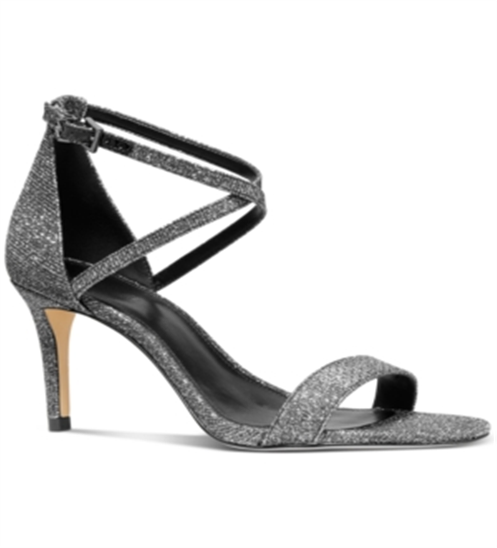 Michael Kors Women's Ava Mid Sandal Black/Silver Size 8