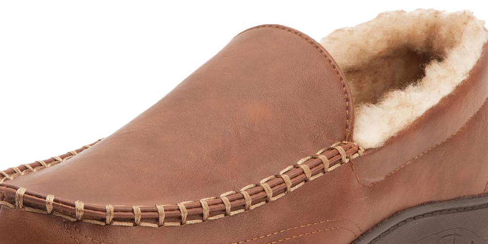Weatherproof Vintage Men's Loafer Slippers Faux Leather Slip on Brown Size Large