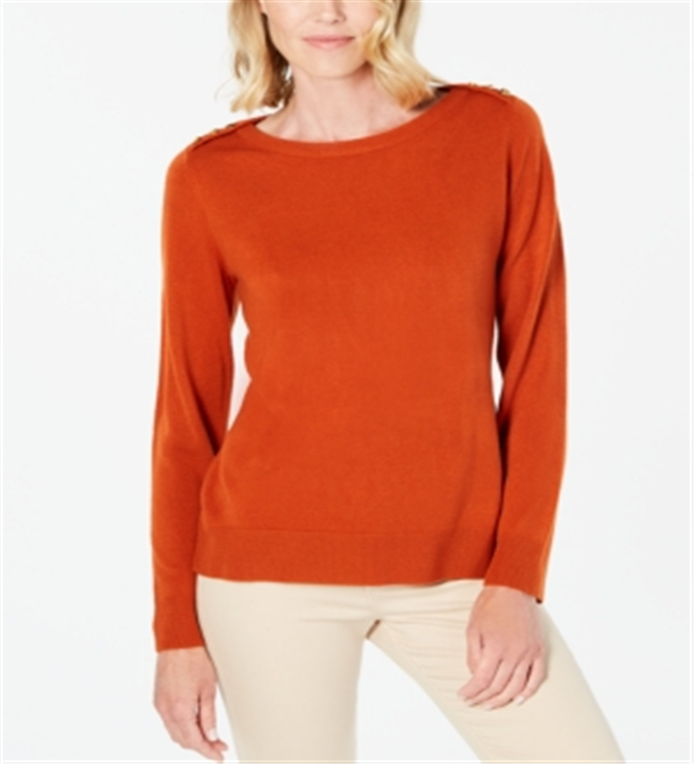 Karen Scott Women's Button Shoulder Sweater Orange Size XXL