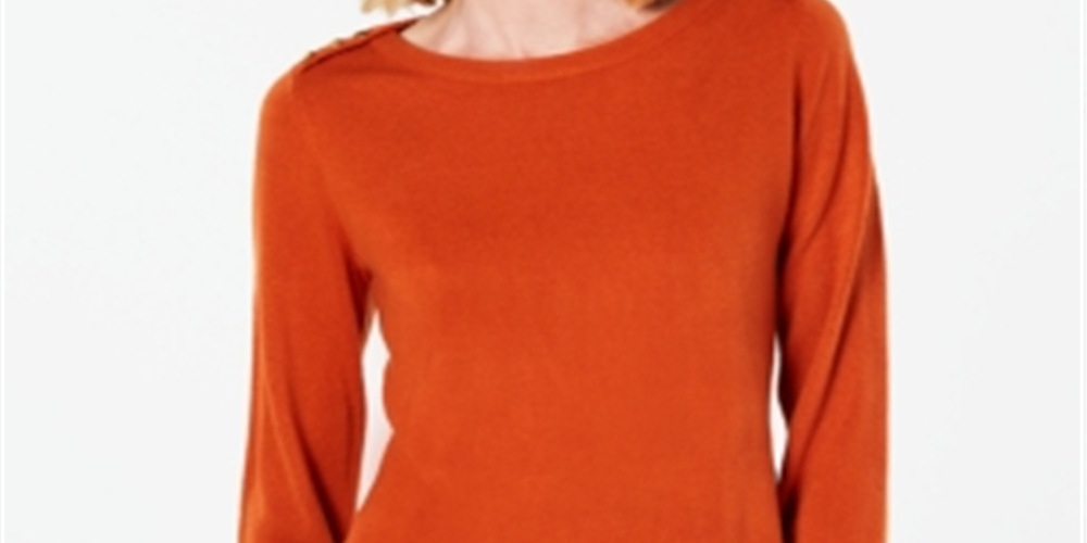 Karen Scott Women's Button Shoulder Sweater Orange Size XXL