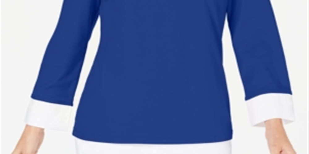 Karen Scott Women's Layered Look Cotton Top Blue Size Petite