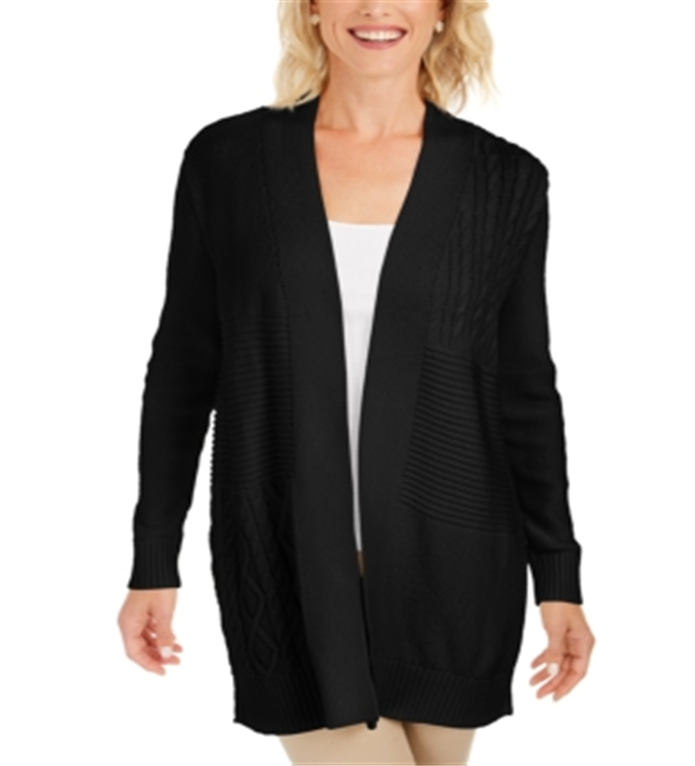 Charter Club Women's Patchwork Cardigan Black Size Petite XL