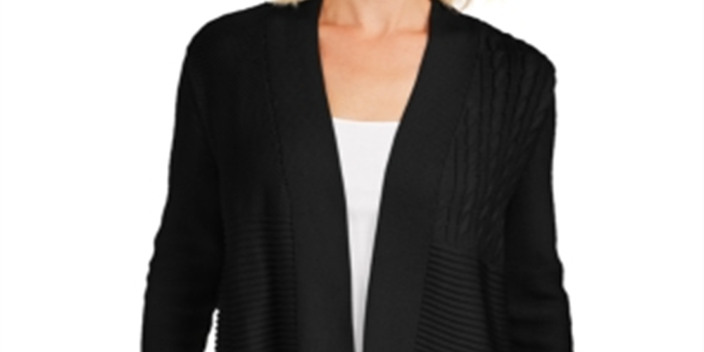 Charter Club Women's Patchwork Cardigan Black Size Petite XL