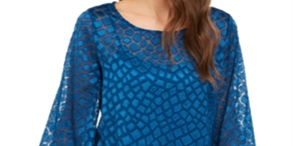 Alfani Women's Snakeskin Print Bubble Blouse Blue Size Petite S/M