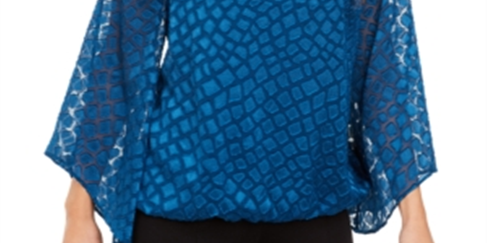 Alfani Women's Snakeskin Print Bubble Blouse Blue Size Petite S/M