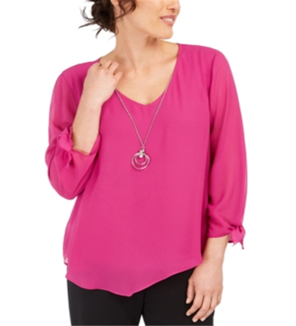 JM Collection Women's Asymmetrical Necklace Blouse Pink Size X-Small