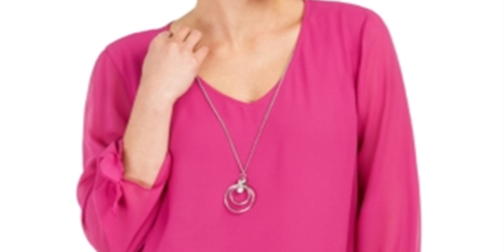 JM Collection Women's Asymmetrical Necklace Blouse Pink Size X-Small