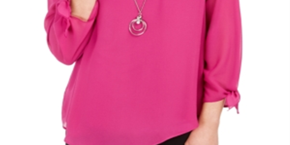 JM Collection Women's Asymmetrical Necklace Blouse Pink Size X-Small