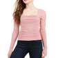 Crave Fame Juniors' Ruched Mesh Top Yellow Size Small