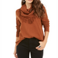 Style & Co Women's Fringed Cowl Neck Sweater Brown Size PP