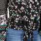 Style & Co Women's  Mixed-Print Tie-Front Top  Black Happy Mix Size XS