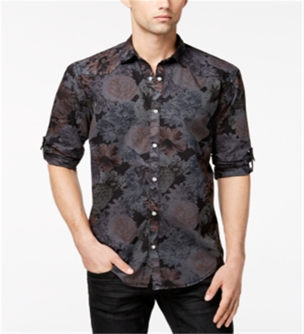 NC Men's Cotton Floral Print Button-Down Shirt Gray Size XS