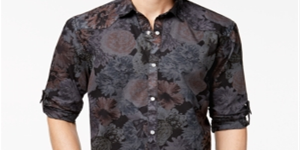 NC Men's Cotton Floral Print Button-Down Shirt Gray Size XS