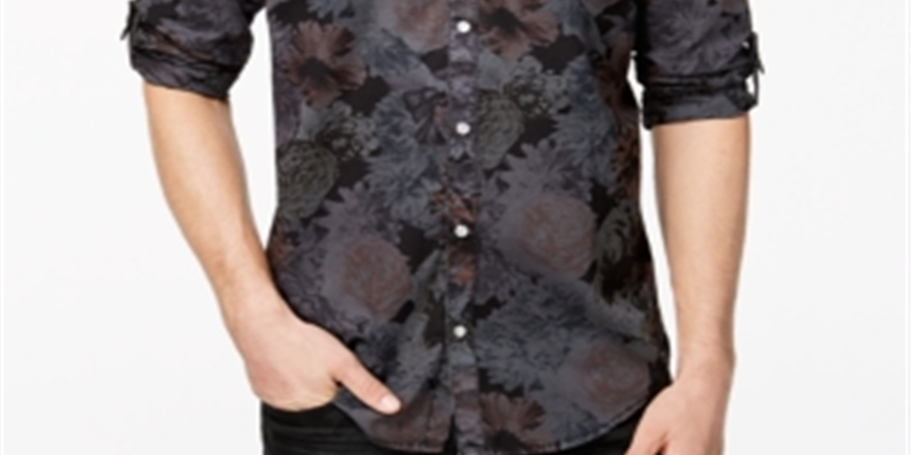 NC Men's Cotton Floral Print Button-Down Shirt Gray Size XS