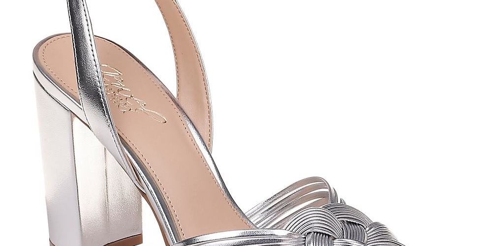 Jewel Badgley Mischka Women's  Krystal Knotted Block Heel Sandal Silver Size 6 M