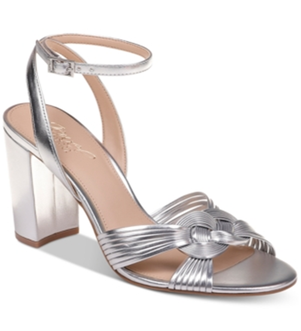 Jewel Badgley Mischka Women's  Krystal Knotted Block Heel Sandal Silver Size 6 M