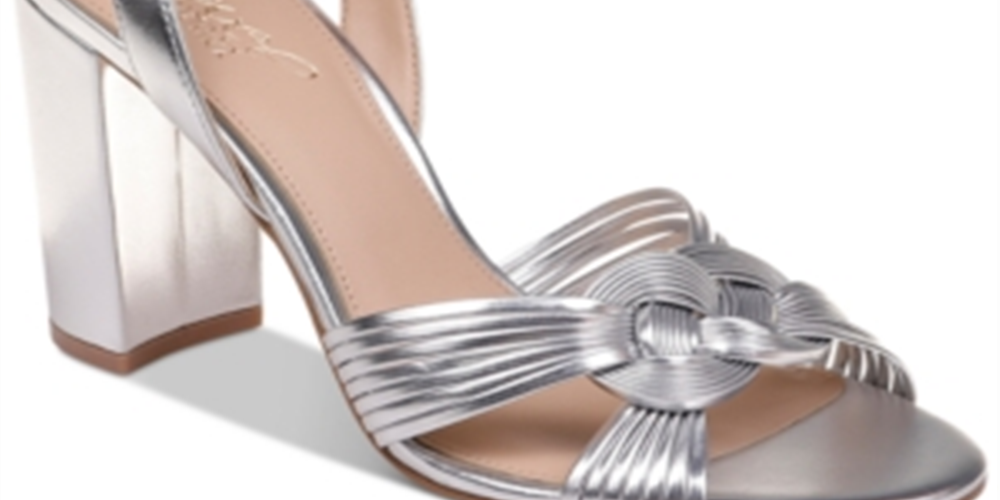 Jewel Badgley Mischka Women's  Krystal Knotted Block Heel Sandal Silver Size 6 M