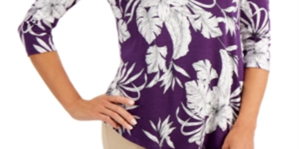 JM Collection Women's  Floral-Print Cold-Shoulder Top  Purple Size Medium