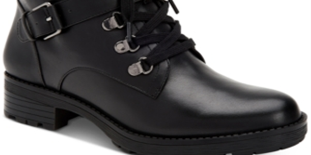 Giani Bernini Women's  Naomii Memory-Foam Lug-Sole Booties  - Black Leather Black Size  9.5M