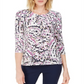 JM Collection Women's Printed 3/4 Sleeve Jewel Neck Top White Size Small