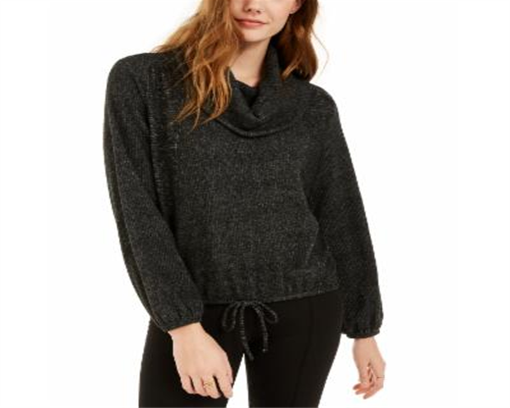 BCX Junior's Textured Cowlneck Drawstring Sweater Black Size XS