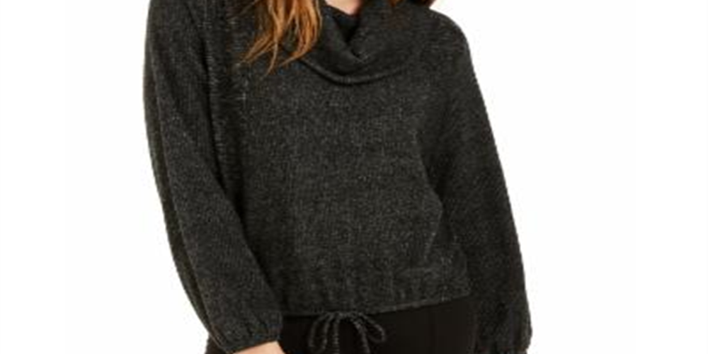 BCX Junior's Textured Cowlneck Drawstring Sweater Black Size XS