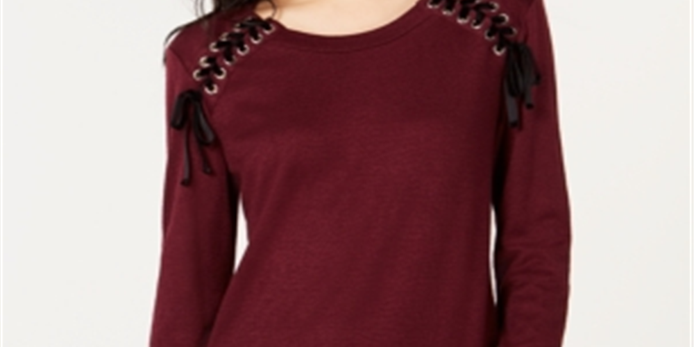 INC International Concepts Women's Ribbon Laced Sweatshirt Red Size Petite