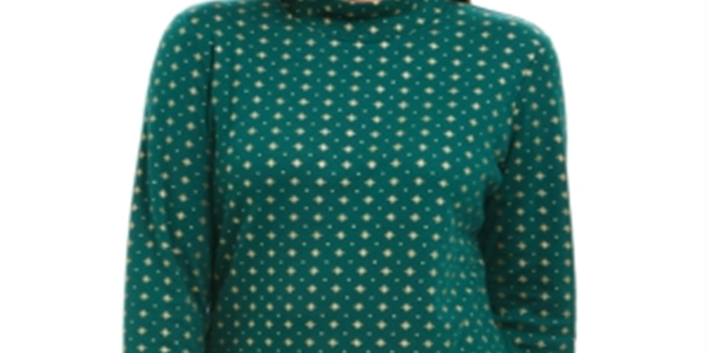 Karen Scott Women's Snowflake Dot Printed Mock-Nec Spruce Night Size M