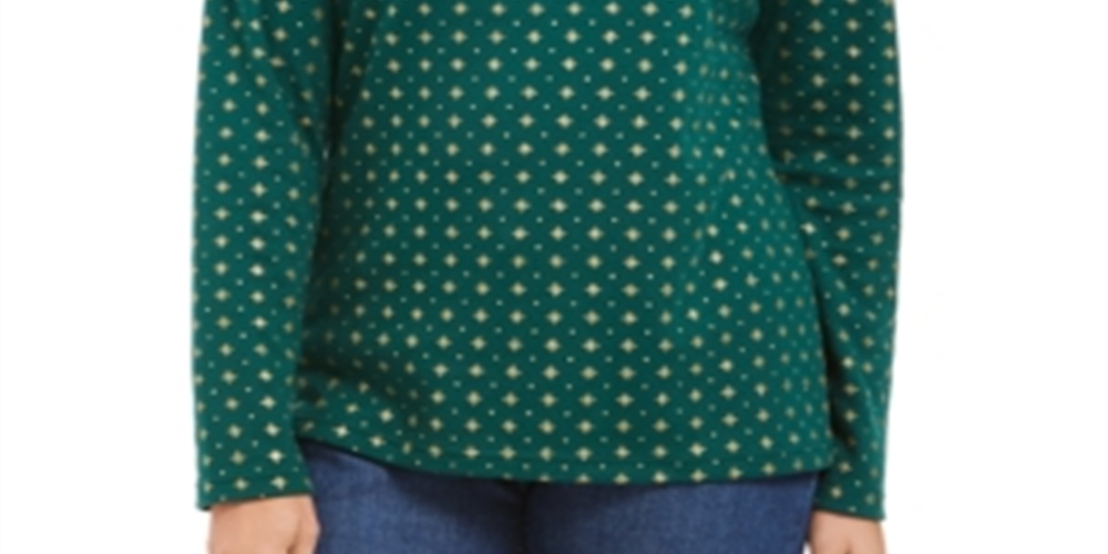 Karen Scott Women's Snowflake Dot Printed Mock-Nec Spruce Night Size M