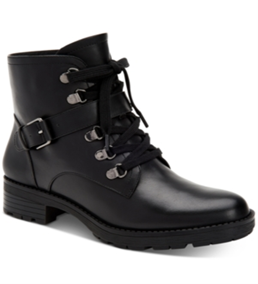 Giani Bernini Women's Naomii Lug Leather Lug Sole Ankle Boots Black Size 6 M