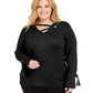 JM Collection Women's  Plus Size Grommet-Detail Sweat Deep Black Size 0X