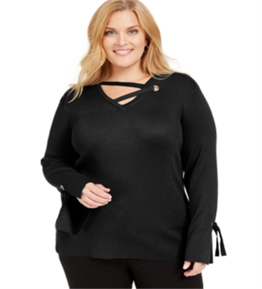 JM Collection Women's  Plus Size Grommet-Detail Sweat Deep Black Size 0X