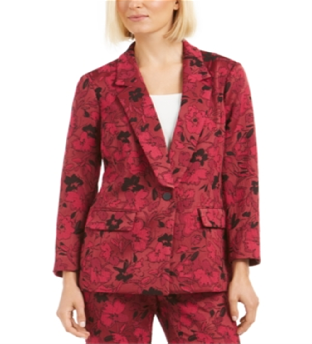 Alfani Women's Floral Jacquard Blazer  Pink Size Small