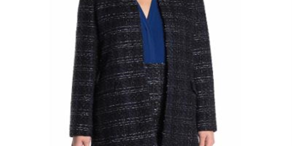 Material Girl Women's  Metallic Tweed Long Novelty Open Jacket Blue Size 12