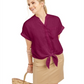 Charter Club Women's Linen Tie-Front Button-up Shirt  Red Size Large