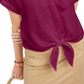 Charter Club Women's Linen Tie-Front Button-up Shirt  Red Size Large