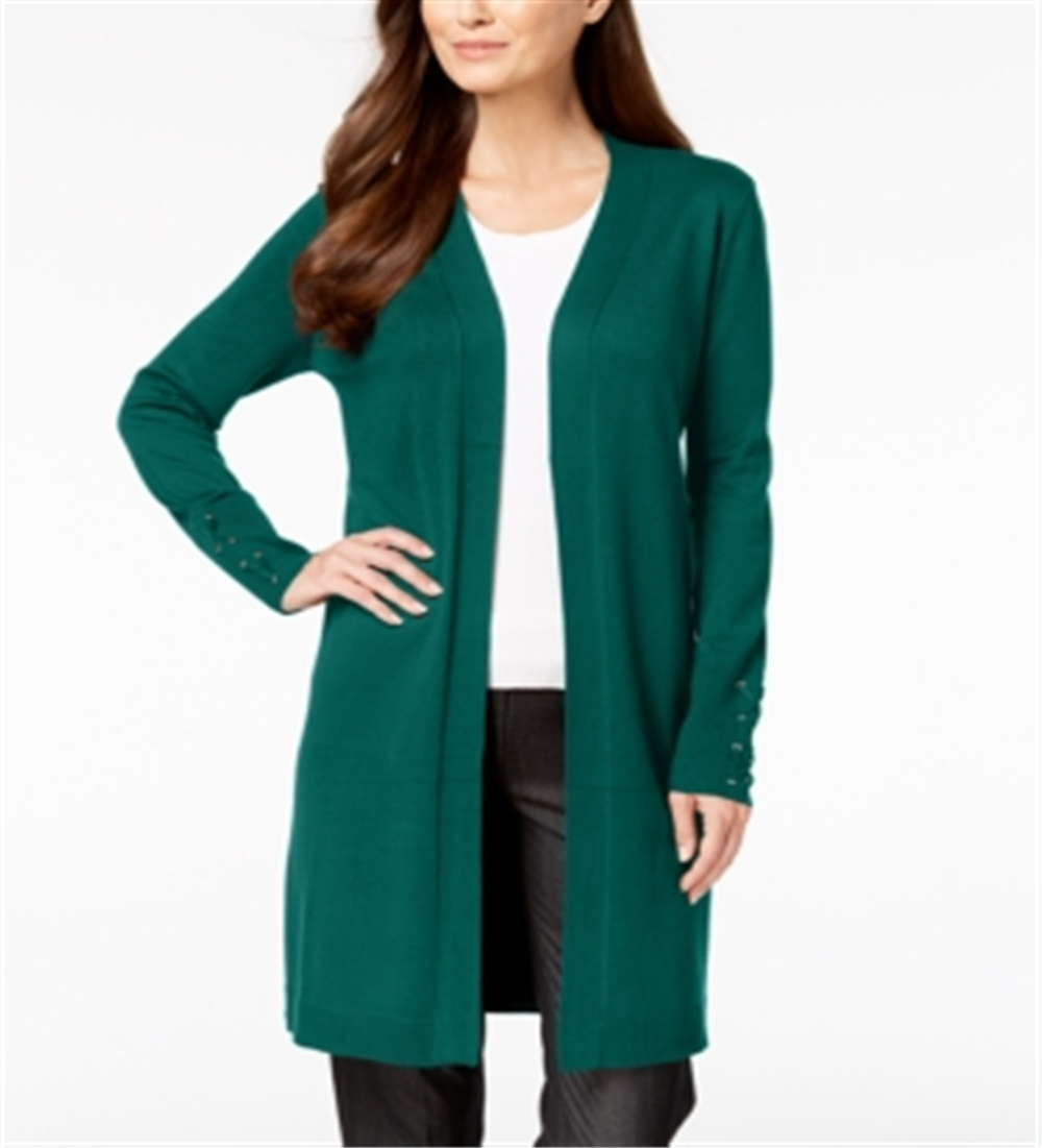 JM Collection Women's  Lace-up-Sleeve Cardigan  Gift Green Size XS