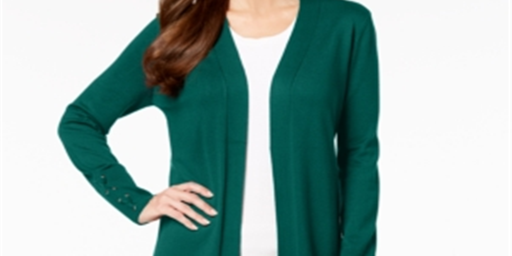 JM Collection Women's  Lace-up-Sleeve Cardigan  Gift Green Size XS