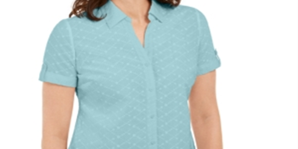 Karen Scott Women's Cotton Embroidered Shirt  Blue Size Large