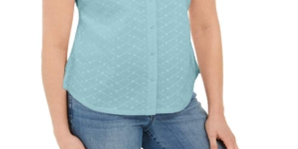 Karen Scott Women's Cotton Embroidered Shirt  Blue Size Large