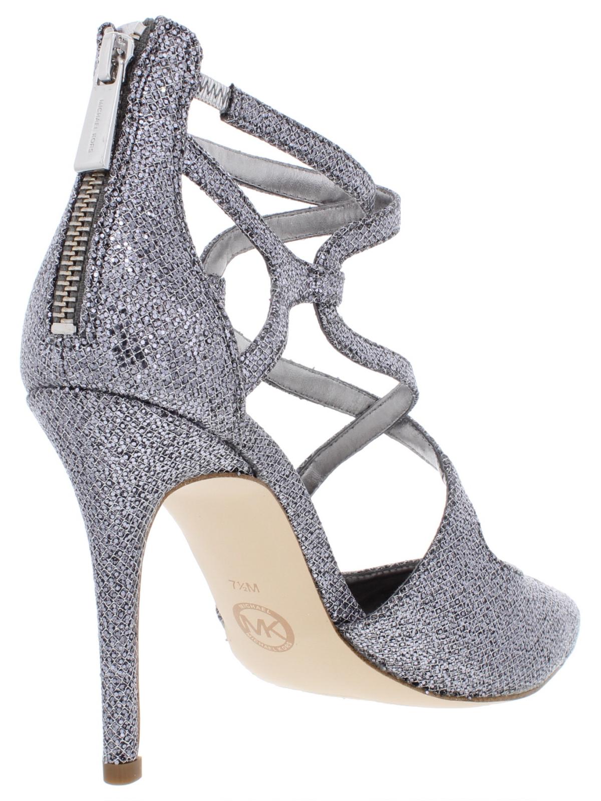 Michael Kors Women's Catia Dress Heels Glitter Pointed Toe Silver/Gun Size 6