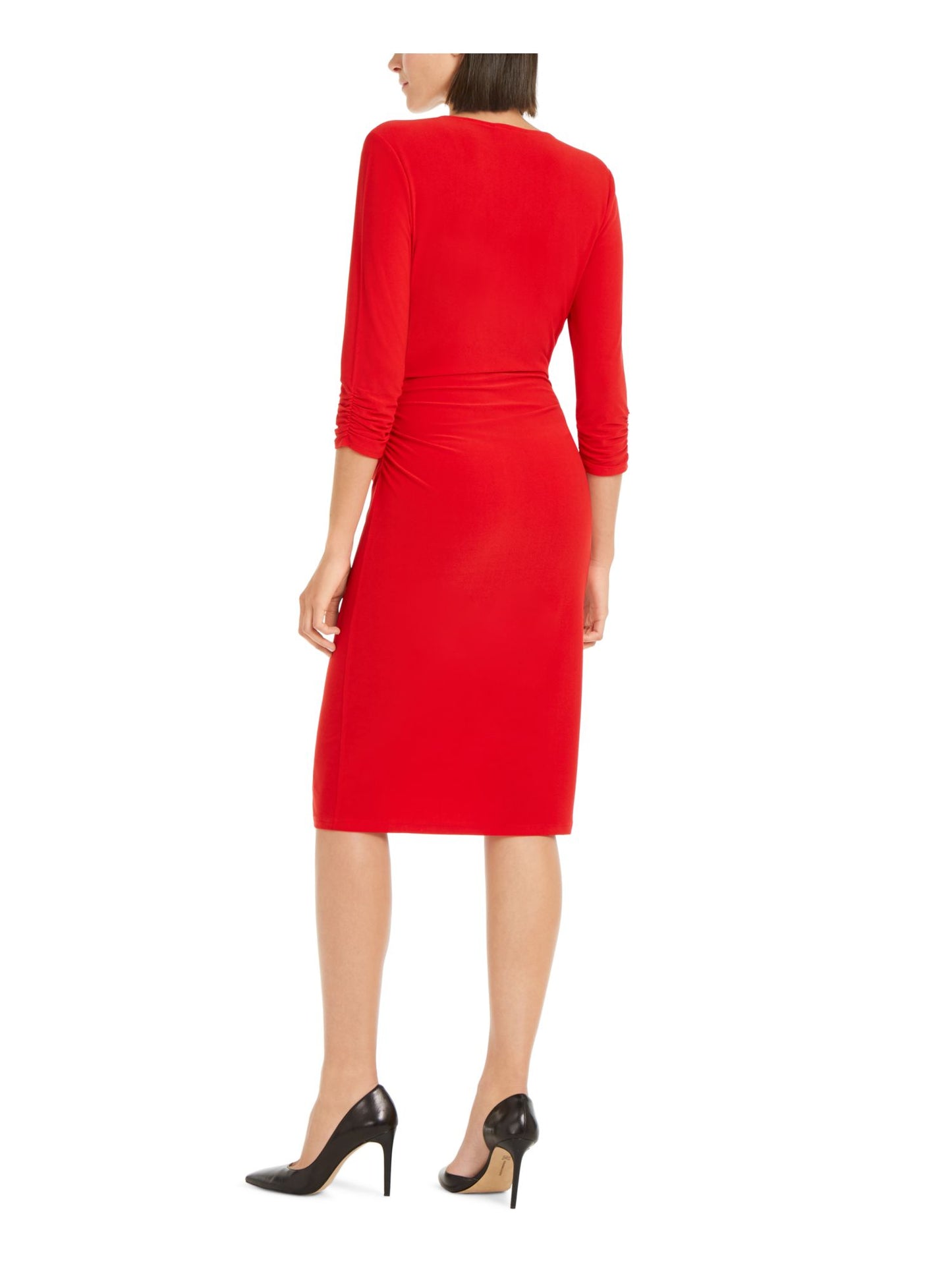 INC Women's Ring-Hardware Ruched MIDI Dress  Red Size Small
