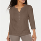 करेन स्कॉट महिलाओं के आईलेट फ्रंट कॉटन हेनले टॉप ब्राउन साइज़ पेटीट
