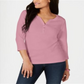 Karen Scott Women's  Henley Top  Mellow Rose Pink Size Medium