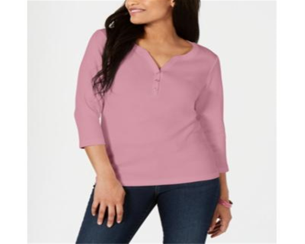 Karen Scott Women's  Henley Top  Mellow Rose Pink Size Medium