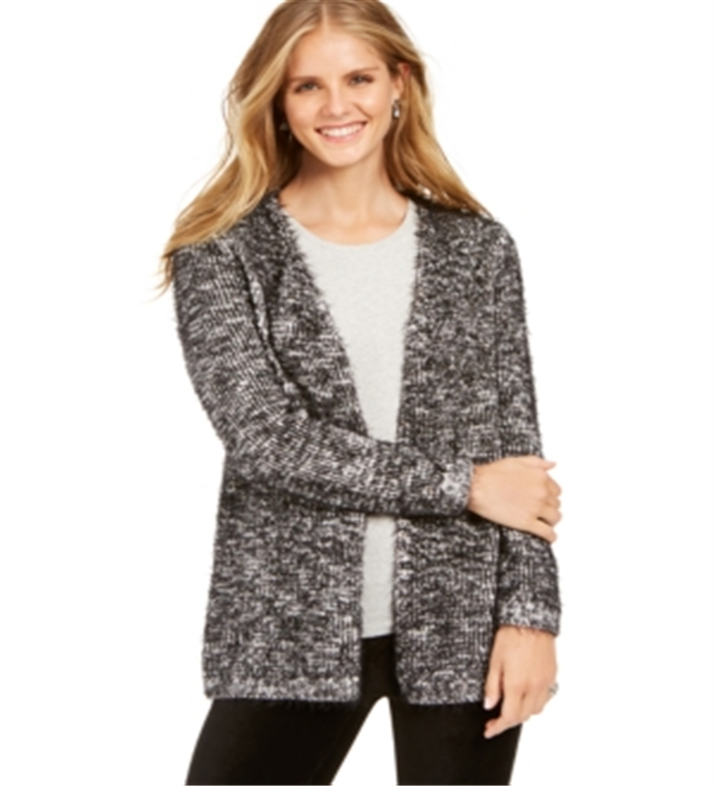 Style & Co Women's  Marled Eyelash-Knit Cardigan  Black Combo  Size XL