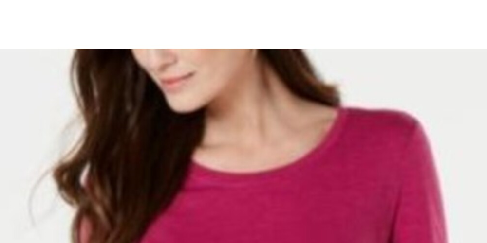 Style & CO Women's Stretch Flat Front Long Sleeve Jewel Neck Tunic Top  Pink Size Large